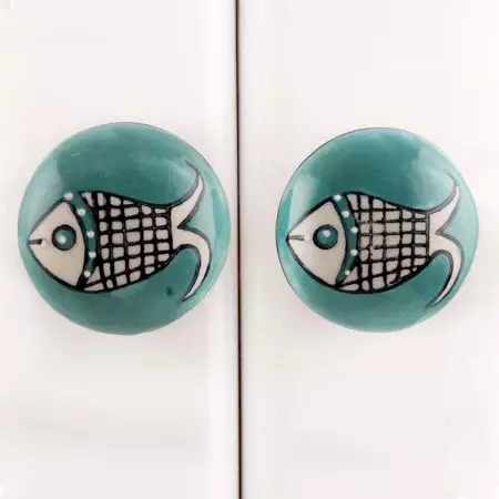 Sea Green Fish Ceramic Dresser Knob
